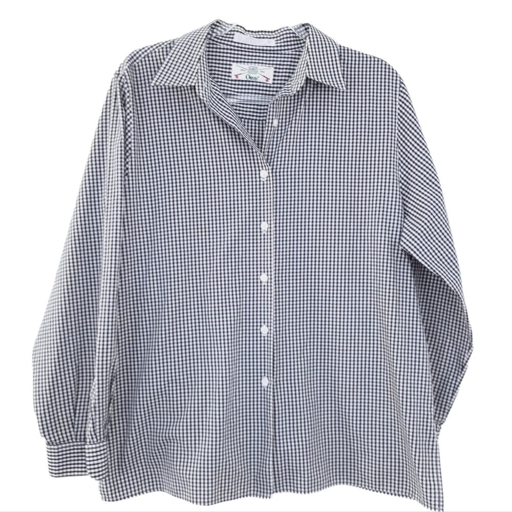 Orvis Plaid Shirt Black & White Women SZ 16 Button Up Collared Long Sleeve